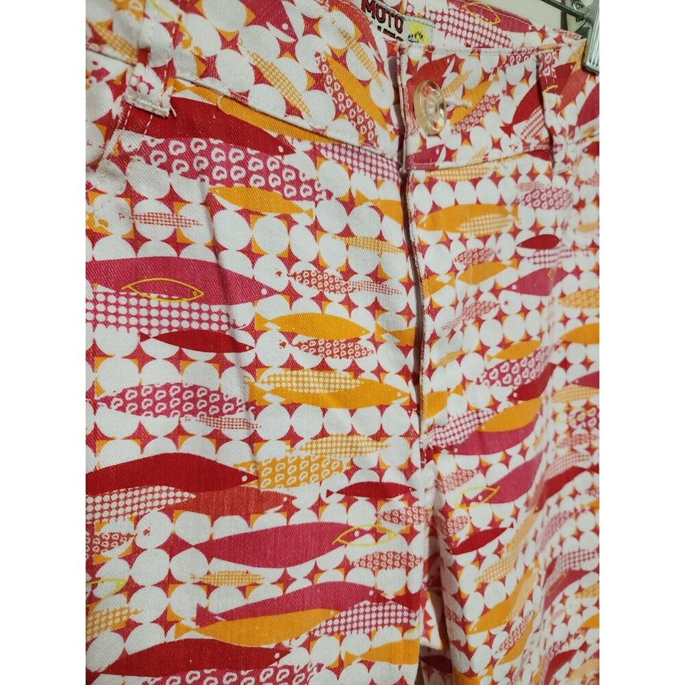 Y2K Moto Blues Capri Pants Sz 10 Pink Orange Fish Preppy Coastal Novelty Cropped